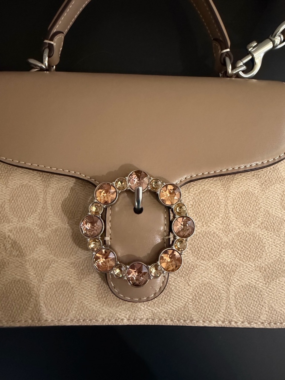 Coach Courtney Top Handle Signature Canvas Bag Satchel with Crystal Buckle - Picture 7 of 16